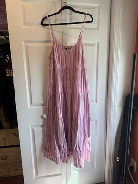 Universal Thread Pink & White Striped Tiered Spaghetti Strap Maxi Dress